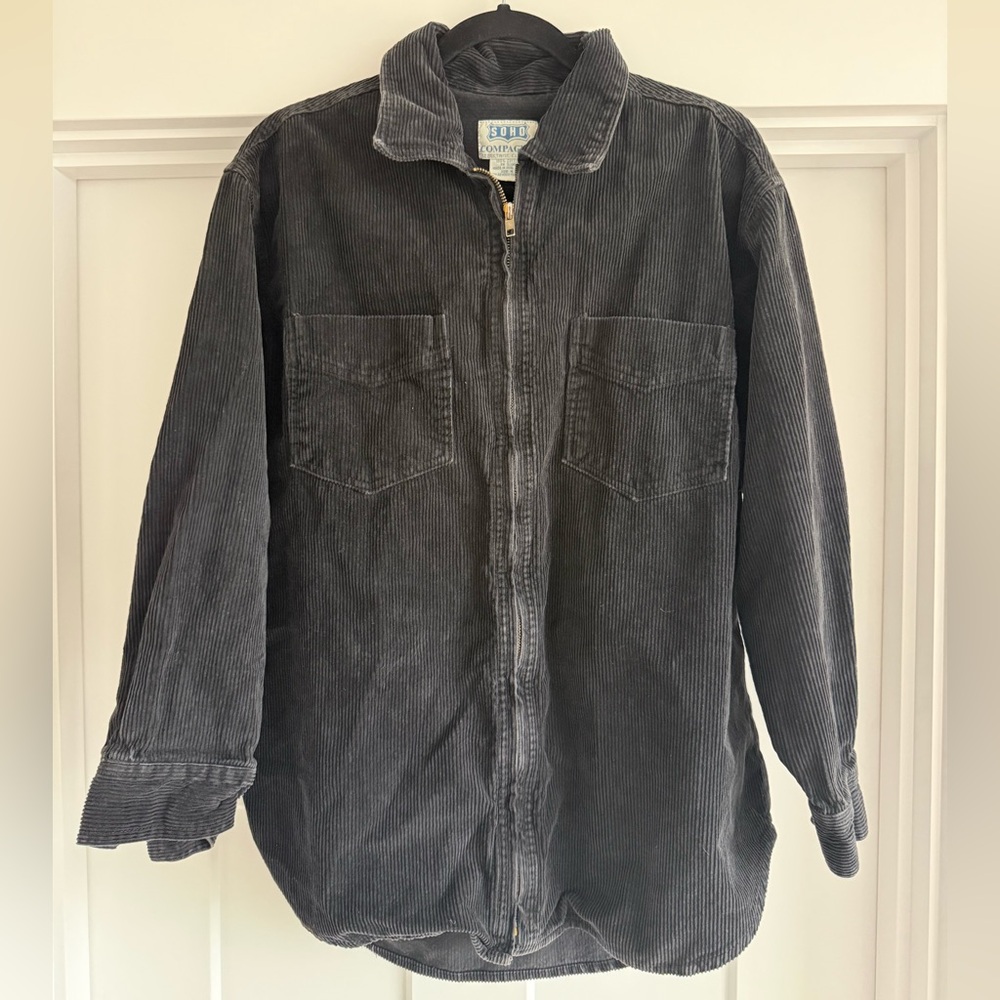 Vintage 80s SOHO Compagnie Corduroy Black Zip-Up Jacket 100% Cotton Size Medium